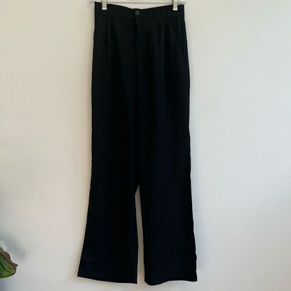 Black High Rise Elastic Back Straight Leg Boutique Trouser Pant Medium - Picture 1 of 8